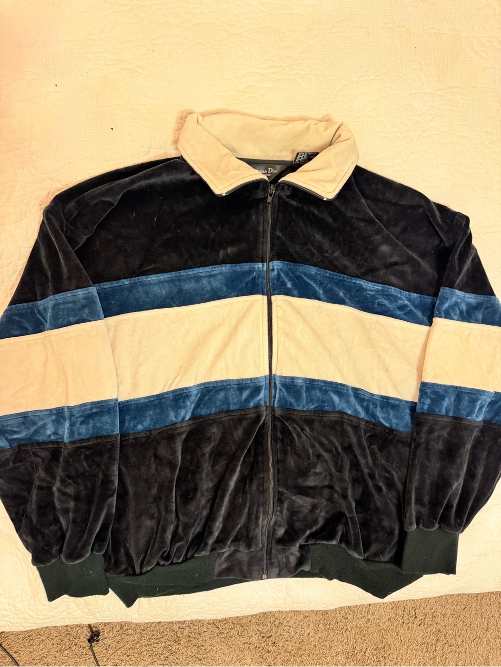Vintage 80s Christian Dior Monsieur Velour Color Block Track Jacket Men's xl